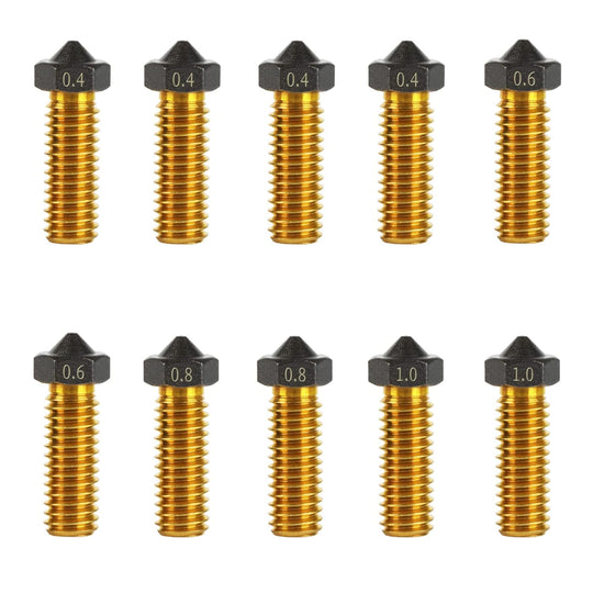 10Pcs V6 Volcano PTFE Nozzles 0.4/0.6/0.8/1.0mm M6 Thread Hotend Extruder PTFE Coating Volcano Nozzle for Artillery Genius, Sidewinder X1, X2, for Anycubic Vyper, Kobra Plus, Kobra Max
