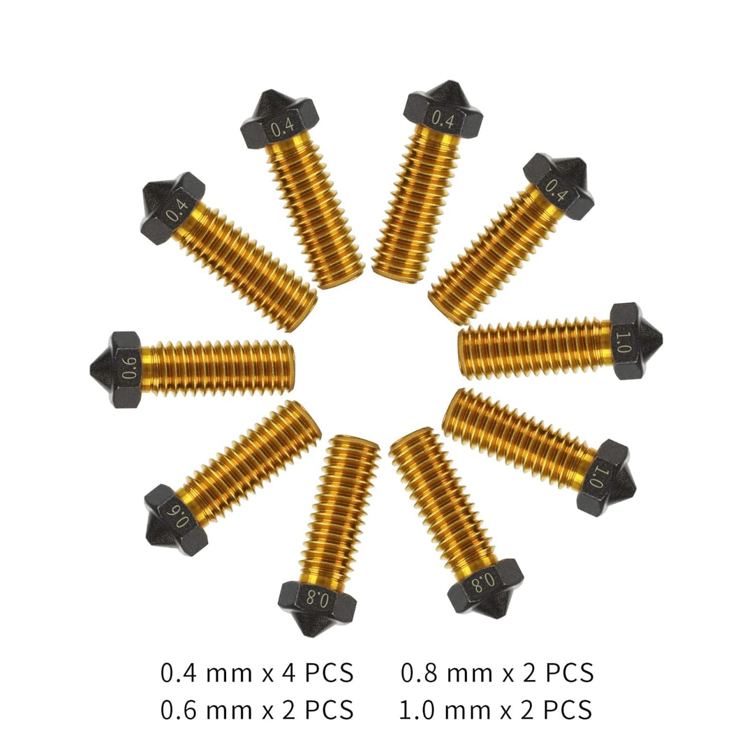 10Pcs V6 Volcano PTFE Nozzles 0.4/0.6/0.8/1.0mm M6 Thread Hotend Extruder PTFE Coating Volcano Nozzle for Artillery Genius, Sidewinder X1, X2, for Anycubic Vyper, Kobra Plus, Kobra Max