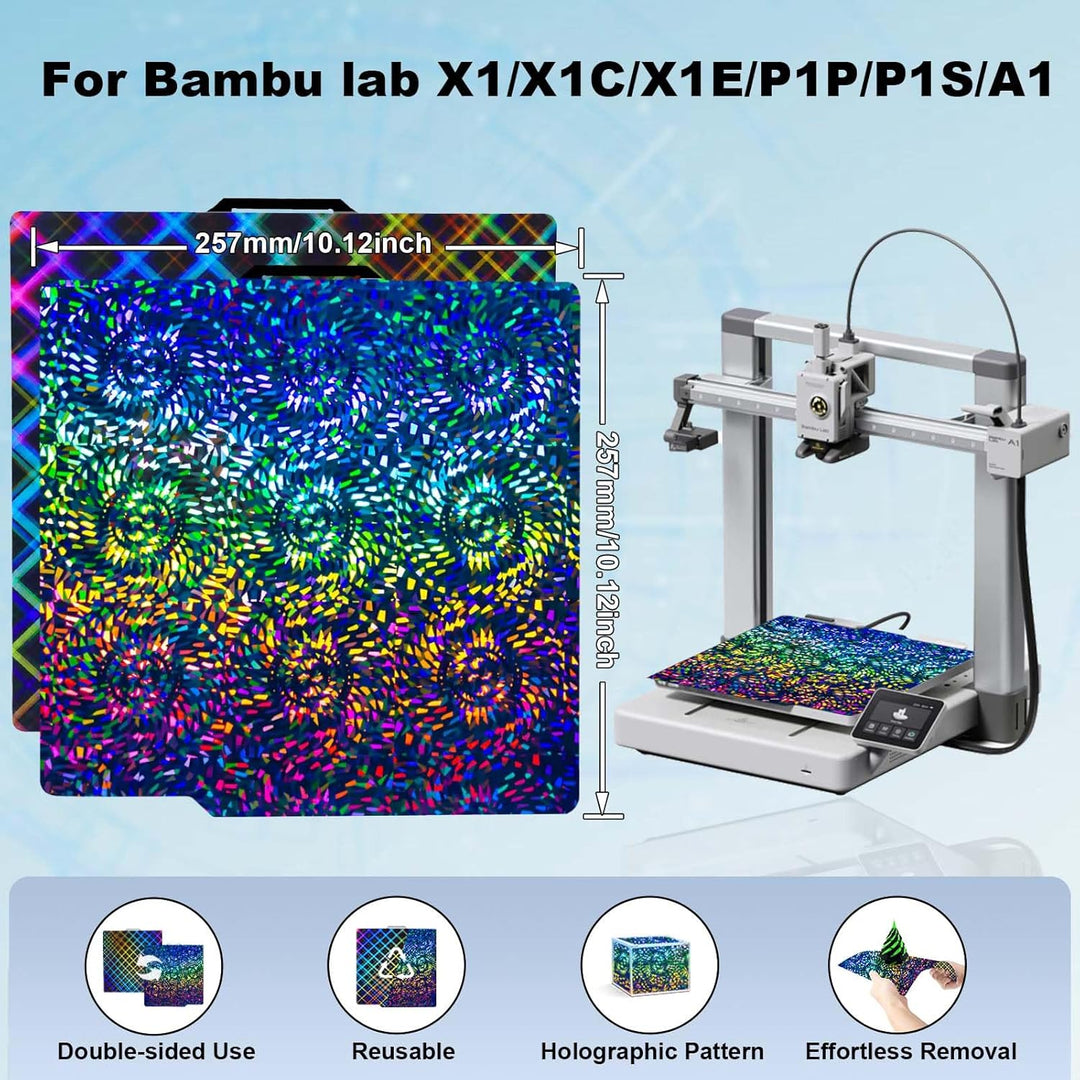 IdeaFormerRainbow Gear PEW+Plaid PES Spring Steel Build Plate, 257×257mm for Bambu Lab X1 X1C X1E P1P P1S A1
