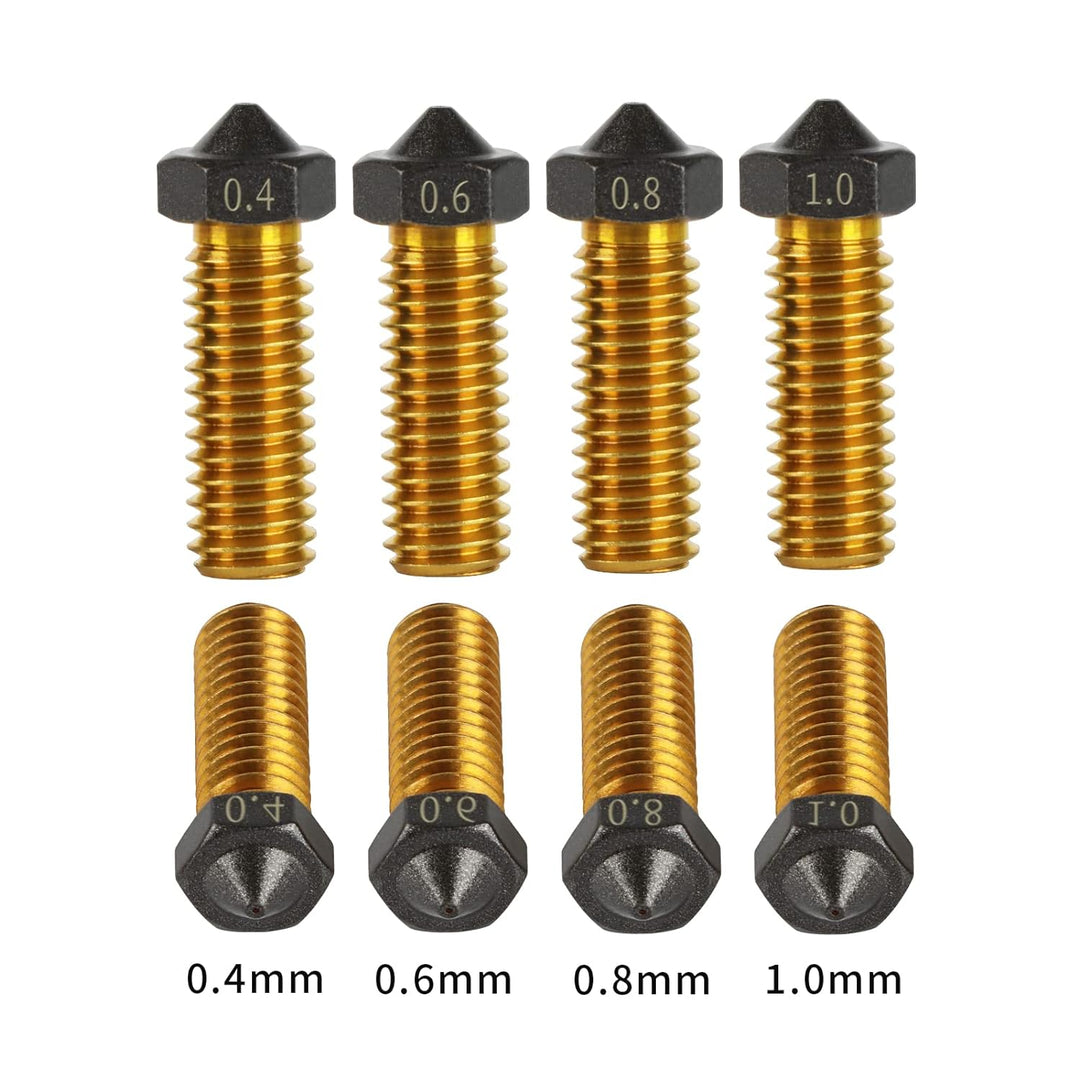 10Pcs V6 Volcano PTFE Nozzles 0.4/0.6/0.8/1.0mm M6 Thread Hotend Extruder PTFE Coating Volcano Nozzle for Artillery Genius, Sidewinder X1, X2, for Anycubic Vyper, Kobra Plus, Kobra Max