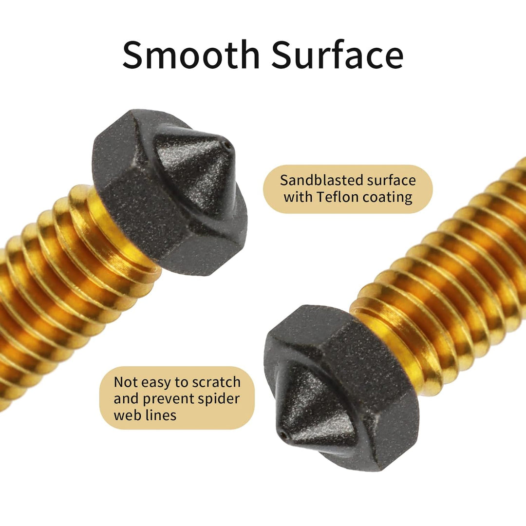 10Pcs V6 Volcano PTFE Nozzles 0.4/0.6/0.8/1.0mm M6 Thread Hotend Extruder PTFE Coating Volcano Nozzle for Artillery Genius, Sidewinder X1, X2, for Anycubic Vyper, Kobra Plus, Kobra Max