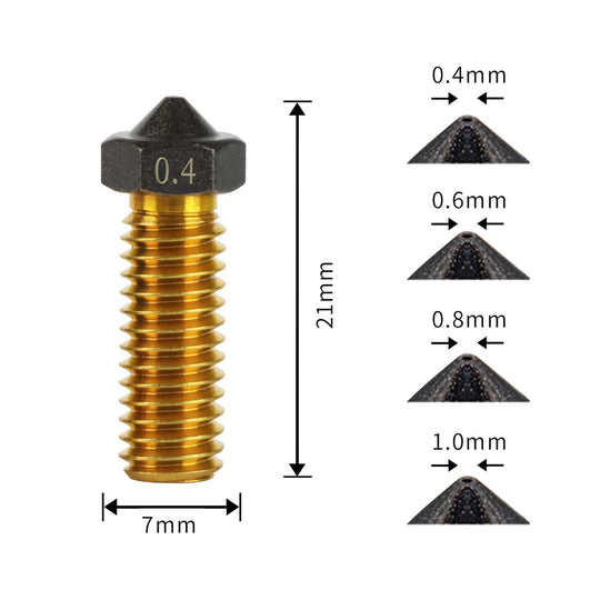 10Pcs V6 Volcano PTFE Nozzles 0.4/0.6/0.8/1.0mm M6 Thread Hotend Extruder PTFE Coating Volcano Nozzle for Artillery Genius, Sidewinder X1, X2, for Anycubic Vyper, Kobra Plus, Kobra Max