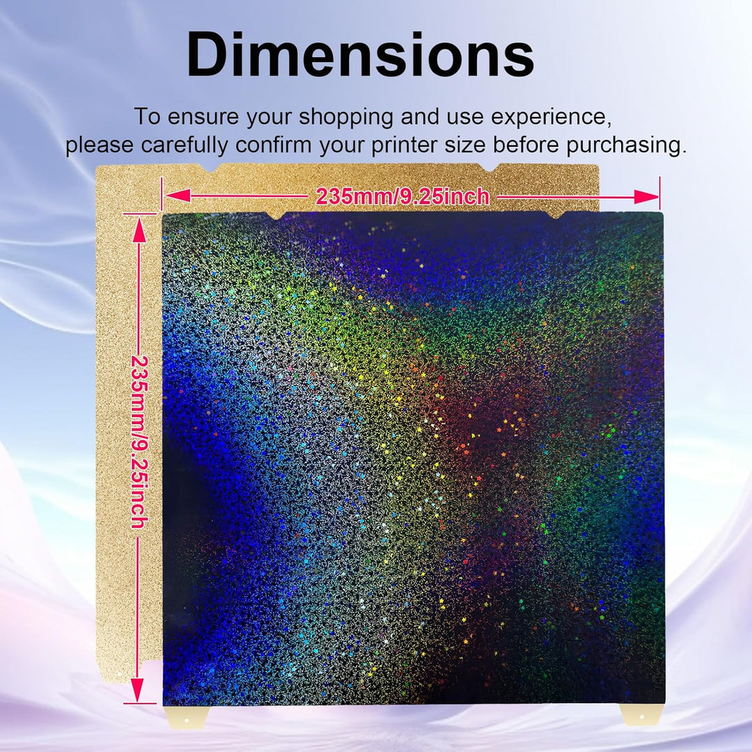 IdeaFormer Rainbow Starry PEY+Textured Gold PEI Spring Steel Build Plate, 235x235mm for Creality K1C/K1/SE/Ender 5 S1/Ender 3/Ender 3 Pro/Ender 3 V2/Ender 3 S1 Pro/Ender 3 Neo