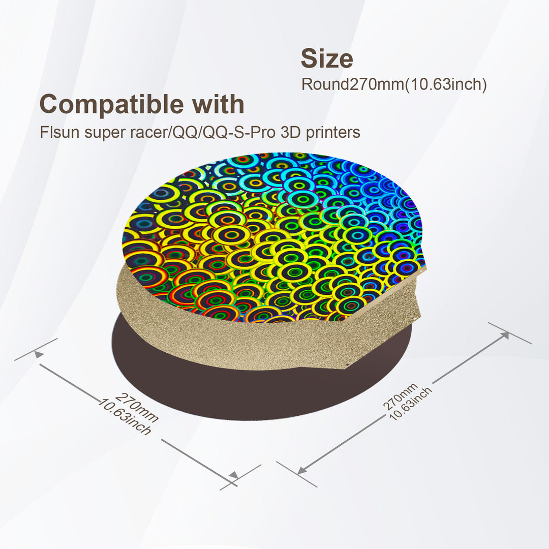 IdeaFormer Kaleidoscope PEK+Textured Gold PEI Spring Steel Build Plate,  Round 270mm for Flsum super racer/QQ/QQ-S-Pro
