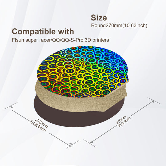 IdeaFormer Kaleidoscope PEK+Textured Gold PEI Spring Steel Build Plate,  Round 270mm for Flsum super racer/QQ/QQ-S-Pro