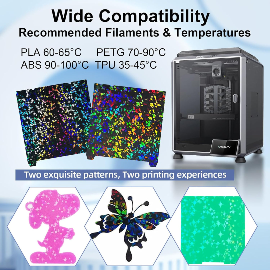 IdeaFormer Rainbow Confetti PEF+Galaxy PEY Spring Steel Build Plate with Magnetic Plate, 235×235mm for Creality K1/K1 SE/K1C/Ender 3 S1/Ender 3 S1 Pro/Ender 5 S1/Ender 3 V3 SE/KE/Ender 3 V2/Neo