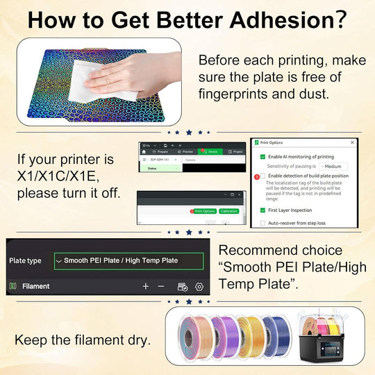 IdeaFormer Smooth Kaleidoscope PEK+Textured PEI  Spring Steel Build Plate, 257×257mm for Bambu Lab X1 X1C X1E P1P P1S A1