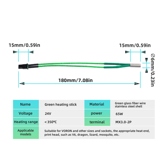 IdeaFormer 2PCS Upgrade 6x15MM 24V 65W V6 Hotend High Temperature Heater Cartridge Element Compatible with VORON V2.4 V0.1 V1.8 3D Printer, Dragonfly BMS BMO Hotend/Dragon Hotend