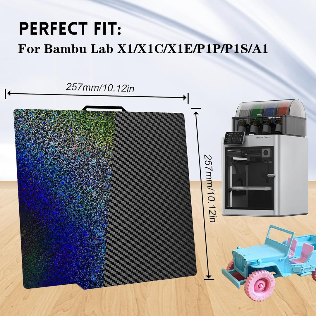 IdeaFormer Rainbow Starry PEY+Carbon Fiber PET Spring Steel Build Plate, 257x257mm for Bambu Lab P1P/P1S/X1C/X1/X1E/A1