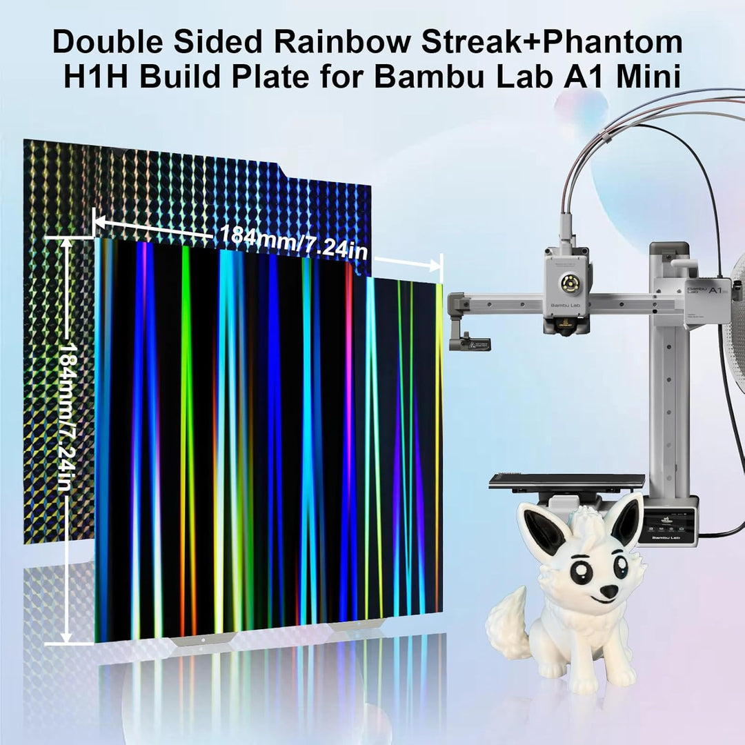 IdeaFormer Rainbow Streak+Phantom H1H Spring Steel Build Plate, 184×184mm for Bambu Lab A1 MIni