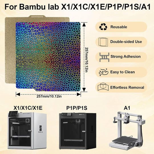 IdeaFormer Smooth Kaleidoscope PEK+Textured PEI  Spring Steel Build Plate, 257×257mm for Bambu Lab X1 X1C X1E P1P P1S A1
