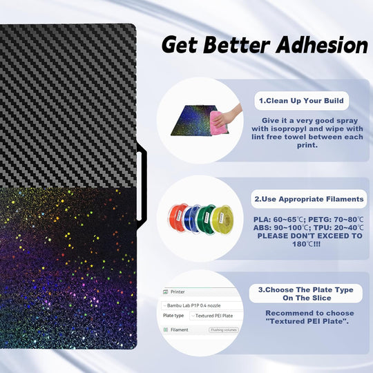 IdeaFormer Rainbow Starry PEY+Carbon Fiber PET Spring Steel Build Plate, 257x257mm for Bambu Lab P1P/P1S/X1C/X1/X1E/A1