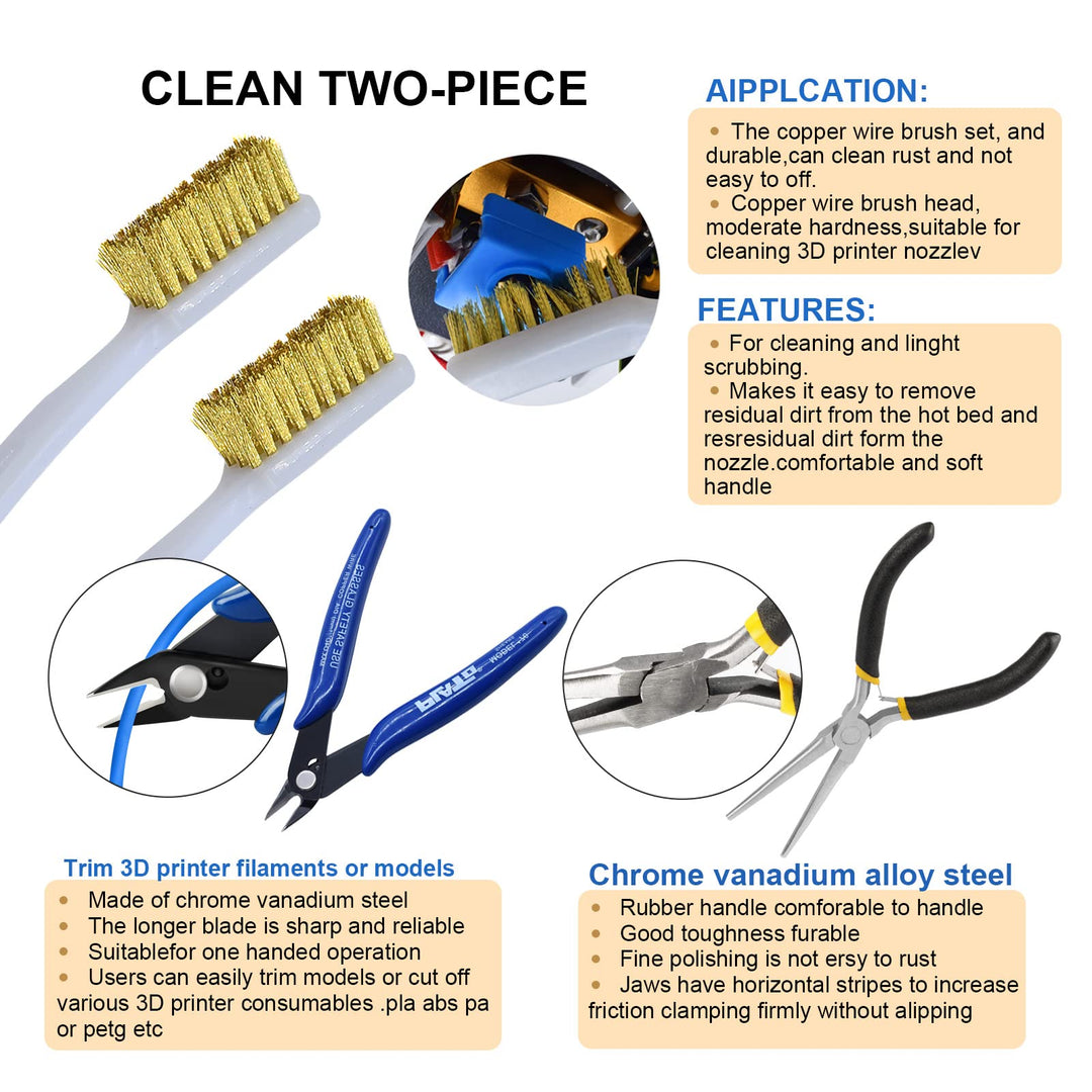 62PCS 3D Printer Tools Set Print Tool Kit Includes Cleaning Tools Deburring & Disassembly Tool Storage Bag for 3D Printing Maintenance Cleaning Removing Trimming Finishing Accessories