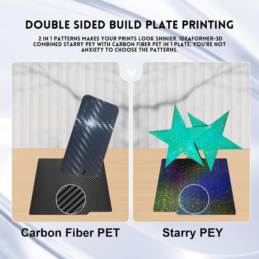 IdeaFormer Rainbow Starry PEY+Carbon Fiber PET Spring Steel Build Plate, 257x257mm for Bambu Lab P1P/P1S/X1C/X1/X1E/A1