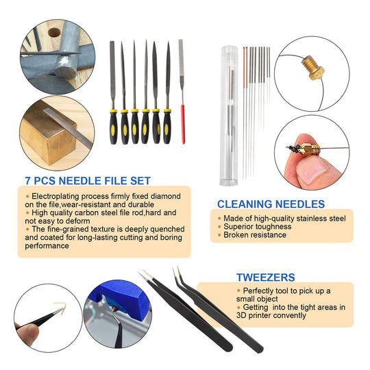 62PCS 3D Printer Tools Set Print Tool Kit Includes Cleaning Tools Deburring & Disassembly Tool Storage Bag for 3D Printing Maintenance Cleaning Removing Trimming Finishing Accessories