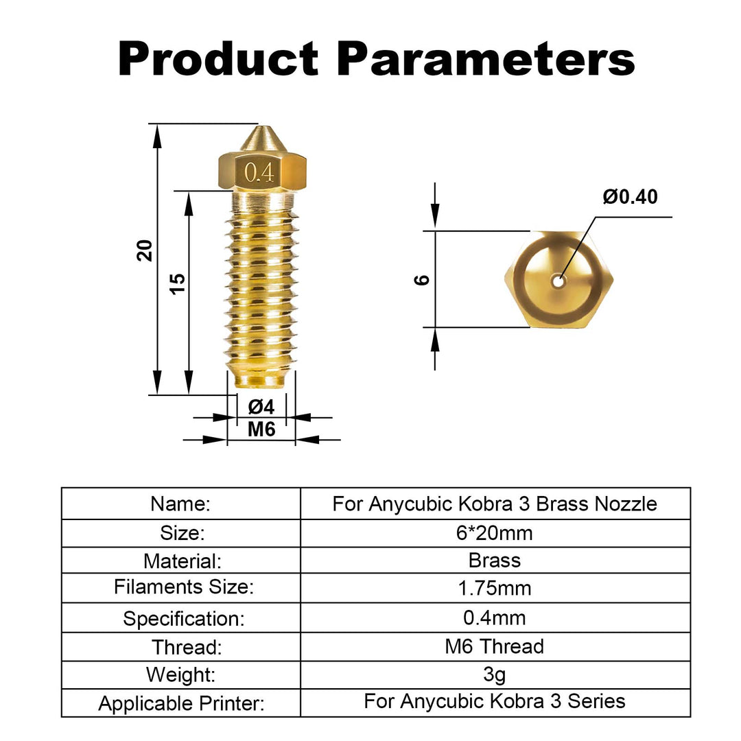 IdeaFormer 10 Pcs 0.4mm,0.6mm,0.8mm Brass Nozzle/Hardened Steel Nozzle for Anycubic Kobra 3 3D Printer