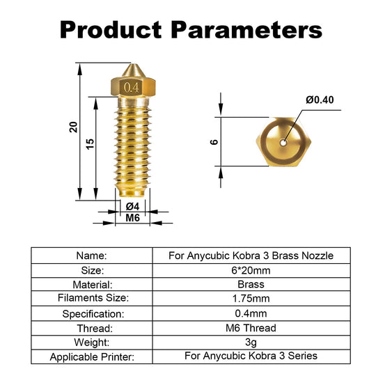 IdeaFormer 10 Pcs 0.4mm,0.6mm,0.8mm Brass Nozzle/Hardened Steel Nozzle for Anycubic Kobra 3 3D Printer