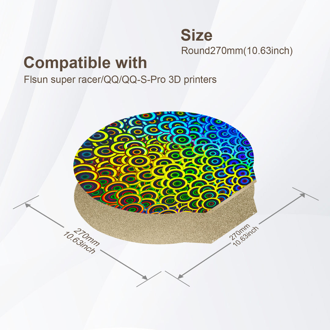 IdeaFormer Kaleidoscope PEK+Textured Gold PEI Spring Steel Build Plate,  Round 270mm for Flsum super racer/QQ/QQ-S-Pro