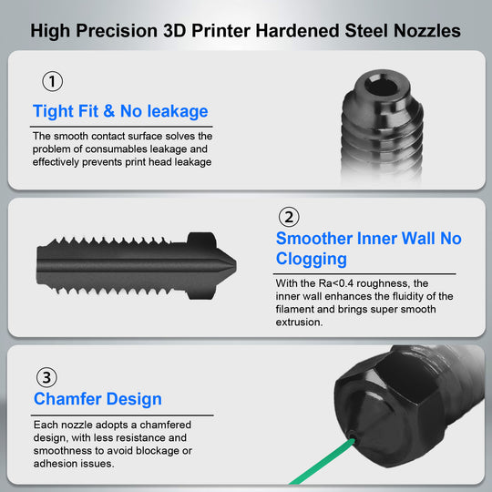 IdeaFormer 10 Pcs 0.4mm,0.6mm,0.8mm Brass Nozzle/Hardened Steel Nozzle for Anycubic Kobra 3 3D Printer