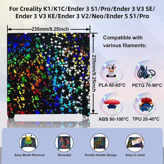 IdeaFormer Rainbow Confetti PEF+Galaxy PEY Spring Steel Build Plate, 235x235mm for Creality K1C/K1/SE/Ender 5 S1/Ender 3/Ender 3 Pro/Ender 3 V2/Ender 3 S1 Pro/Ender 3 Neo