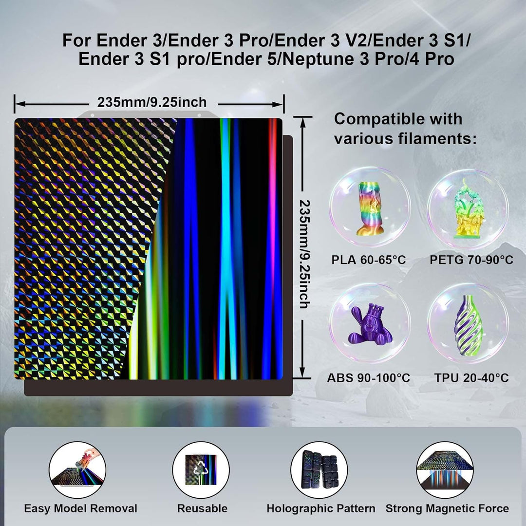 IdeaFormer Light Beam+Phantom H1H Spring Steel Build Plate with Magnatic Plate, 235×235mm for Creality Ender 3/Ender 3 Pro/Ender 3 V2/Ender 3 V2 Neo/ELEGOO Neptune 3/Neptune 4/Pro