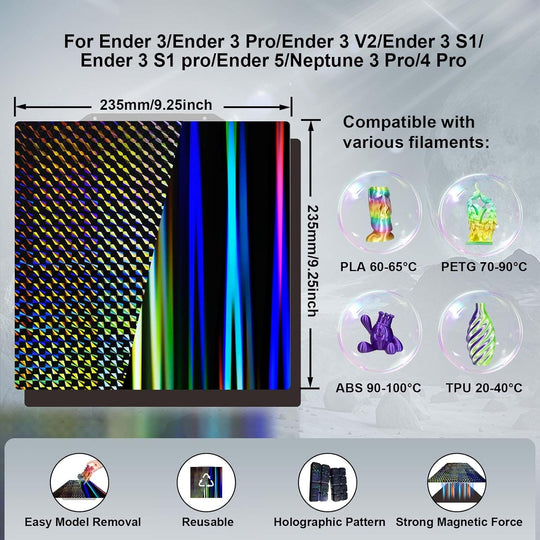 IdeaFormer Light Beam+Phantom H1H Spring Steel Build Plate with Magnatic Plate, 235×235mm for Creality Ender 3/Ender 3 Pro/Ender 3 V2/Ender 3 V2 Neo/ELEGOO Neptune 3/Neptune 4/Pro