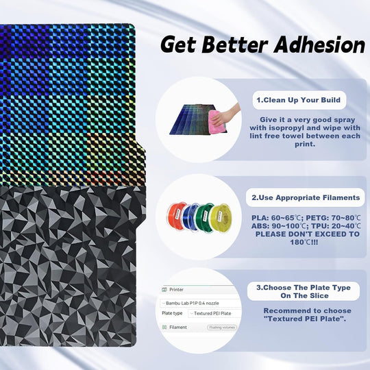 IdeaFormer Smooth Phantom H1H+Diamond PEO Spring Steel Build Plate, 257x257mm for Bambu Lab P1P/P1S/X1C/X1/X1E/A1