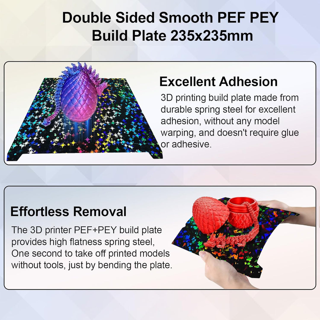 IdeaFormer Rainbow Confetti PEF+Galaxy PEY Spring Steel Build Plate, 235x235mm for Creality K1C/K1/SE/Ender 5 S1/Ender 3/Ender 3 Pro/Ender 3 V2/Ender 3 S1 Pro/Ender 3 Neo