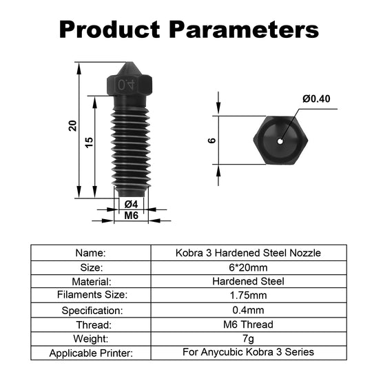 IdeaFormer 10 Pcs 0.4mm,0.6mm,0.8mm Brass Nozzle/Hardened Steel Nozzle for Anycubic Kobra 3 3D Printer