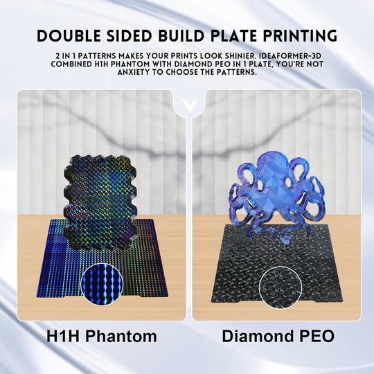 IdeaFormer Smooth Phantom H1H+Diamond PEO Spring Steel Build Plate, 257x257mm for Bambu Lab P1P/P1S/X1C/X1/X1E/A1